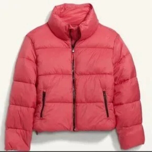 Old Navy Womens XXL Water-Resistant Puffer Jacket Cropped‎ Red Zip Pockets Fall - Picture 10 of 10